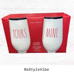 RAE DUNN Set of 2 Insulated Stainless STEEL Wine Glasses NIB NWT Yours Mine NEW